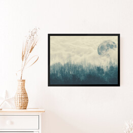 Obraz w ramie Księżyc nad lasem we mgle 3D