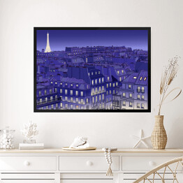 Obraz w ramie Dachy w Paryżu w niebieskich barwach