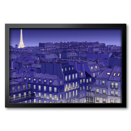 Obraz w ramie Dachy w Paryżu w niebieskich barwach