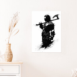 Plakat samoprzylepny Uzbrojony Wiking - czarno biała ilustracja