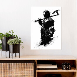 Plakat samoprzylepny Uzbrojony Wiking - czarno biała ilustracja