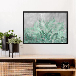 Obraz w ramie Tropikalne liście palmowe w turkusowych barwach na tle imitującym beton