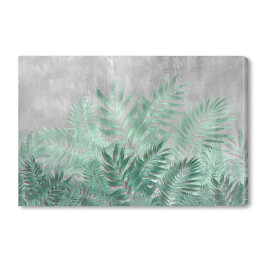 Obraz na płótnie Tropikalne liście palmowe w turkusowych barwach na tle imitującym beton