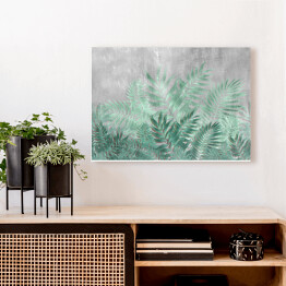 Obraz na płótnie Tropikalne liście palmowe w turkusowych barwach na tle imitującym beton