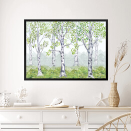 Obraz w ramie Akwarelowy las z brzozami
