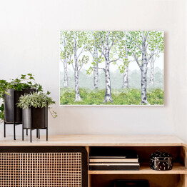 Obraz na płótnie Akwarelowy las z brzozami