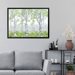 Obraz w ramie Akwarelowy las z brzozami