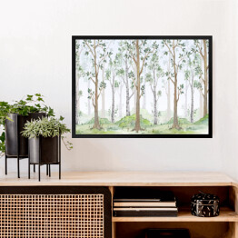 Obraz w ramie Bajkowy las z brzozami - akwarela