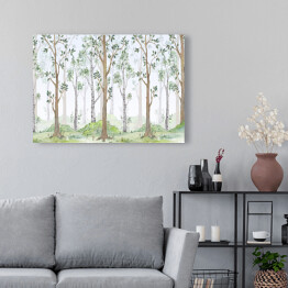 Obraz na płótnie Bajkowy las z brzozami - akwarela