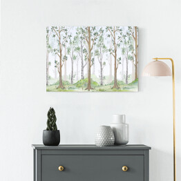Obraz na płótnie Bajkowy las z brzozami - akwarela
