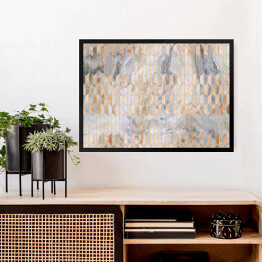 Obraz w ramie Mozaika z geometrycznym wzorem imitująca metal na akwarelowym szarym abstrakcyjnym tle