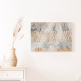 Obraz na płótnie Mozaika z geometrycznym wzorem imitująca metal na akwarelowym szarym abstrakcyjnym tle