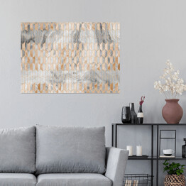 Plakat samoprzylepny Mozaika z geometrycznym wzorem imitująca metal na akwarelowym szarym abstrakcyjnym tle