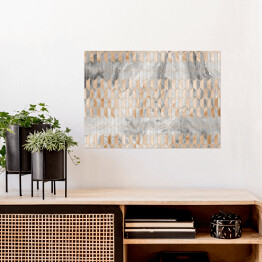 Plakat Mozaika z geometrycznym wzorem imitująca metal na akwarelowym szarym abstrakcyjnym tle
