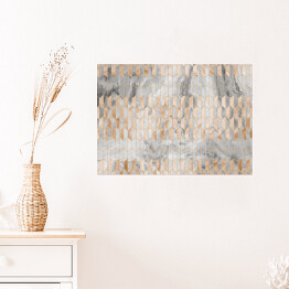 Plakat samoprzylepny Mozaika z geometrycznym wzorem imitująca metal na akwarelowym szarym abstrakcyjnym tle