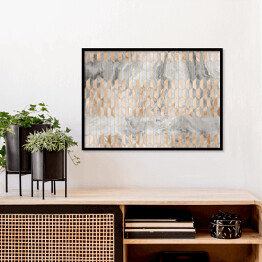 Plakat w ramie Mozaika z geometrycznym wzorem imitująca metal na akwarelowym szarym abstrakcyjnym tle