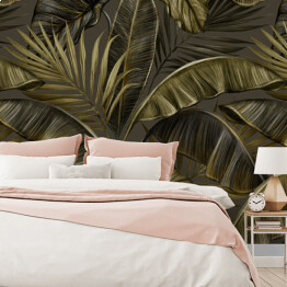 Fototapeta winylowa zmywalna Malowane liście bananowca i palmy w odcieniach brązu w stylu vintage