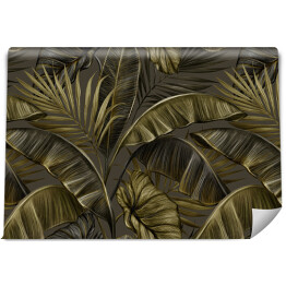Fototapeta Malowane liście bananowca i palmy w odcieniach brązu w stylu vintage