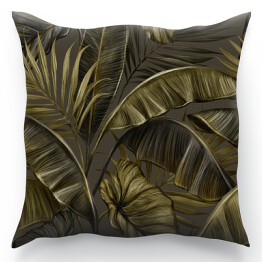 Poduszka Malowane liście bananowca i palmy w odcieniach brązu w stylu vintage