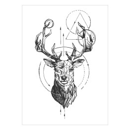 Plakat samoprzylepny Grawerowanie jelenia w stylu wielokątnym