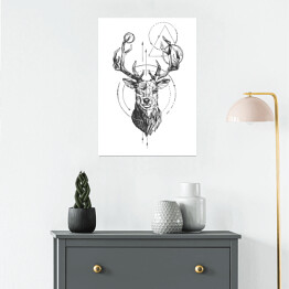 Plakat samoprzylepny Grawerowanie jelenia w stylu wielokątnym