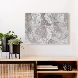 Obraz na płótnie Mural - tropikalne liście bananowca i palmy w odcieniach beżu i szarości