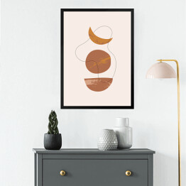 Obraz w ramie Księżycowa abstrakcja z ciemnym rysunkiem linią. Kompozycja geometryczna w ciepłych barwach na kremowym tle