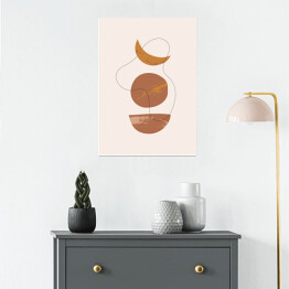 Plakat samoprzylepny Księżycowa abstrakcja z ciemnym rysunkiem linią. Kompozycja geometryczna w ciepłych barwach na kremowym tle