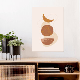 Plakat samoprzylepny Księżycowa abstrakcja. Kompozycja geometryczna w ciepłych barwach na kremowym tle