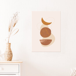 Plakat samoprzylepny Księżycowa abstrakcja. Kompozycja geometryczna w ciepłych barwach na kremowym tle