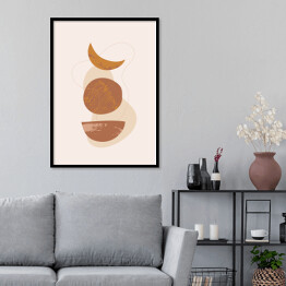 Plakat w ramie Księżycowa abstrakcja. Kompozycja geometryczna w ciepłych barwach na kremowym tle
