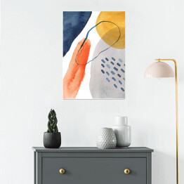 Plakat samoprzylepny Akwarelowa minimalistyczna kompozycja geometryczna. Błękit z dodatkami
