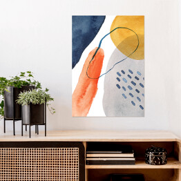 Plakat Akwarelowa minimalistyczna kompozycja geometryczna. Błękit z dodatkami