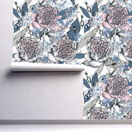 Tapeta samoprzylepna w rolce Malowane peonie - kwiaty w stylu vintage