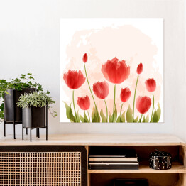 Czerwone duże tulipany na różowym tle