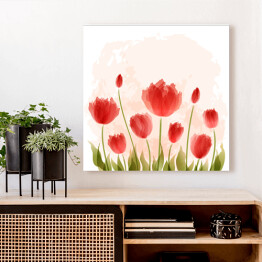 Obraz na płótnie Czerwone duże tulipany na różowym tle