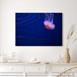 Obraz na płótnie Meduza na dnie oceanu - dekoracja z niebieską poświatą