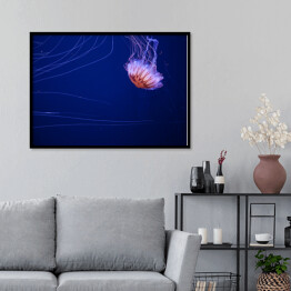 Plakat w ramie Meduza na dnie oceanu - dekoracja z niebieską poświatą