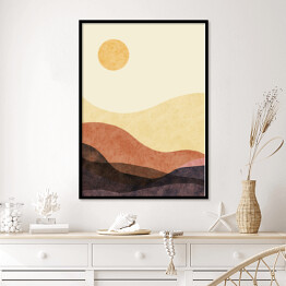 Plakat w ramie Abstrakcyjny krajobraz górski, minimalistyczny design. Abstrakcyjny kolor wody. ilustracja wektorowa tło.