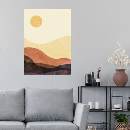 Plakat Abstrakcyjny krajobraz górski, minimalistyczny design. Abstrakcyjny kolor wody. ilustracja wektorowa tło.