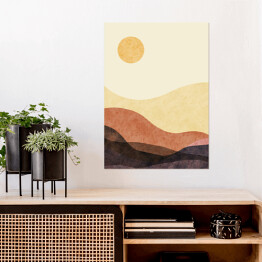 Plakat Abstrakcyjny krajobraz górski, minimalistyczny design. Abstrakcyjny kolor wody. ilustracja wektorowa tło.