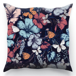 Poduszka Motyle w akwarelowych barwnych kwiatach 