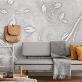 Fototapeta winylowa zmywalna Betonowa ściana z ornamentem i wzorem roślinnym