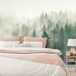 Fototapeta winylowa zmywalna Panoramiczny widok na las z poranną mgłą
