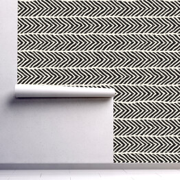 Tapeta w rolce Ręcznie rysowane linie zig-zag geometryczny spójny wzór. Monochromatyczne czarne i białe pociągnięcia tuszu. Abstrakcyjna tekstura tła wektorowego.