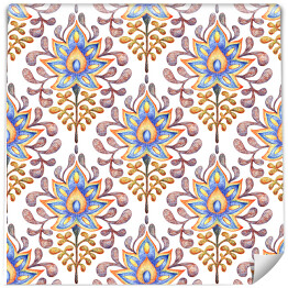 Tapeta winylowa zmywalna w rolce Damaszek spójny wzór w stylu wiktoriańskim. Kwiatowy ornament narysowany kolorowymi ołówkami na papierze. Druk dla tekstyliów domowych, poduszek, dywanów. Handmade.
