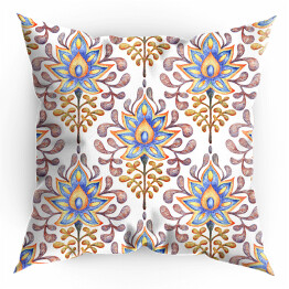 Poduszka Damaszek spójny wzór w stylu wiktoriańskim. Kwiatowy ornament narysowany kolorowymi ołówkami na papierze. Druk dla tekstyliów domowych, poduszek, dywanów. Handmade.