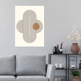 Plakat Abstrakcyjna nowoczesna sztuka tło z prostymi geometrycznymi kształtami linie i koła. Wektor Boho Ilustracja w minimalnym stylu i neutralnych kolorach dla sztuki ściany, t-shirt Drukuj, okładka, baner.