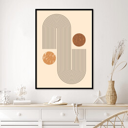 Plakat w ramie Abstrakcyjna nowoczesna sztuka tło z prostymi geometrycznymi kształtami linie i koła. Wektor Boho Ilustracja w minimalnym stylu i neutralnych kolorach dla druku ściennego, okładka, baner, dla mediów społecznościowych