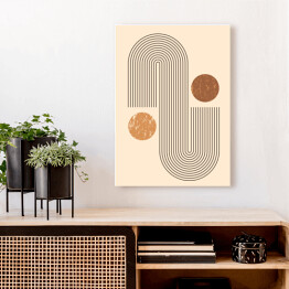 Obraz na płótnie Abstrakcyjna nowoczesna sztuka tło z prostymi geometrycznymi kształtami linie i koła. Wektor Boho Ilustracja w minimalnym stylu i neutralnych kolorach dla druku ściennego, okładka, baner, dla mediów społecznościowych